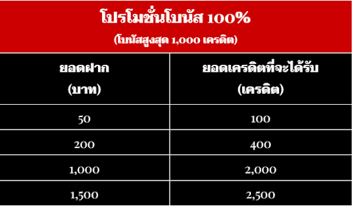 โปรโมชั่นโบนัส 100%